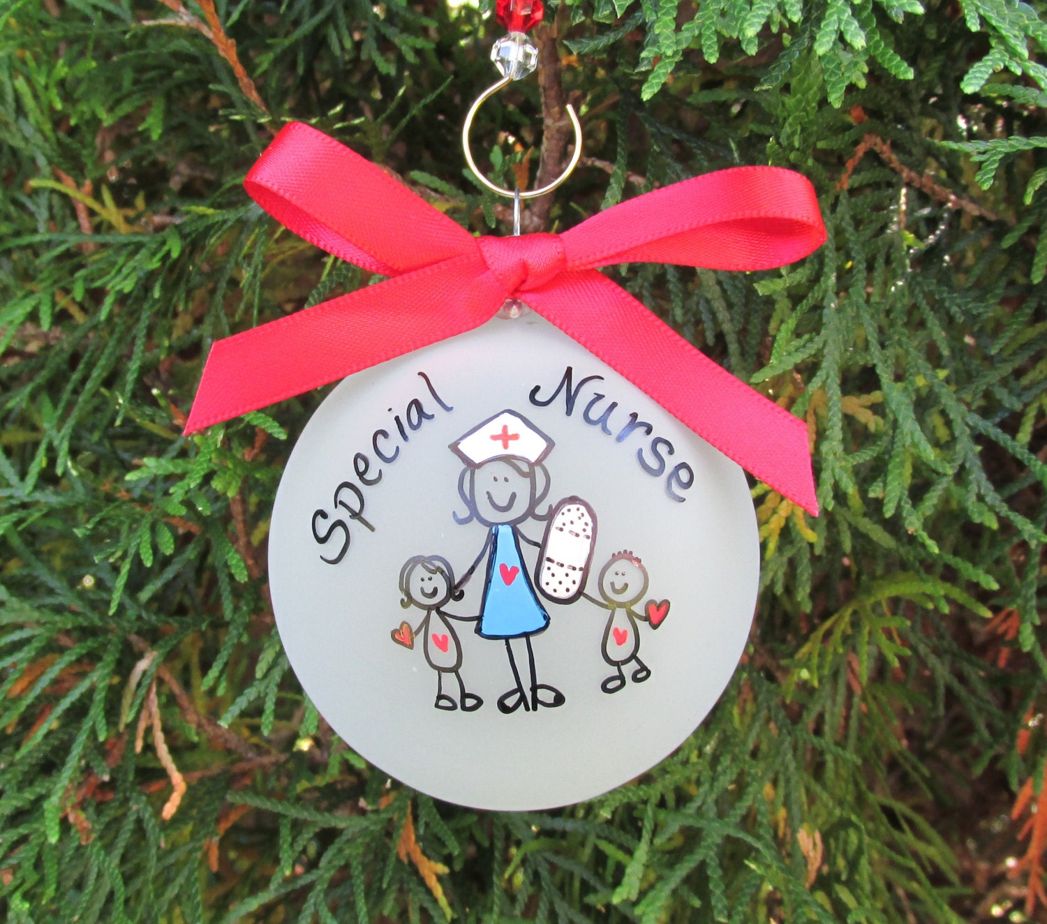 Nurse-Themed Christmas Ornament with Red Suit