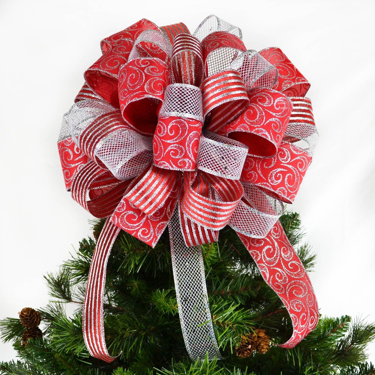 Red and Silver Christmas Tree Bows