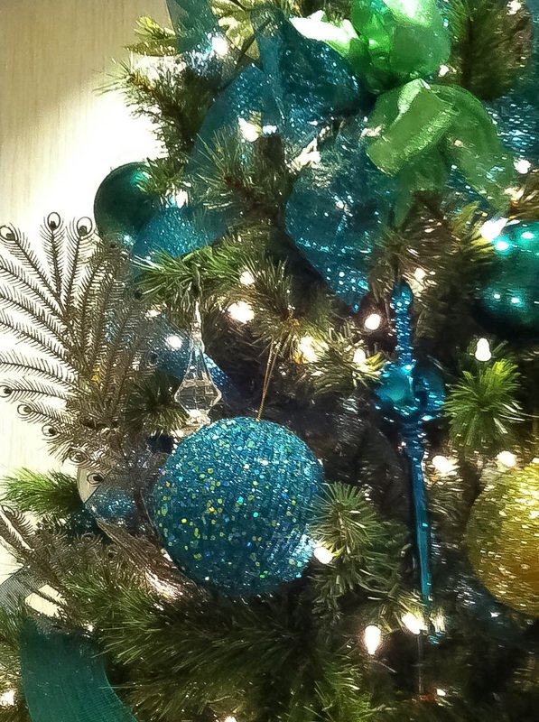 Teal Gold Christmas Tree Decorating