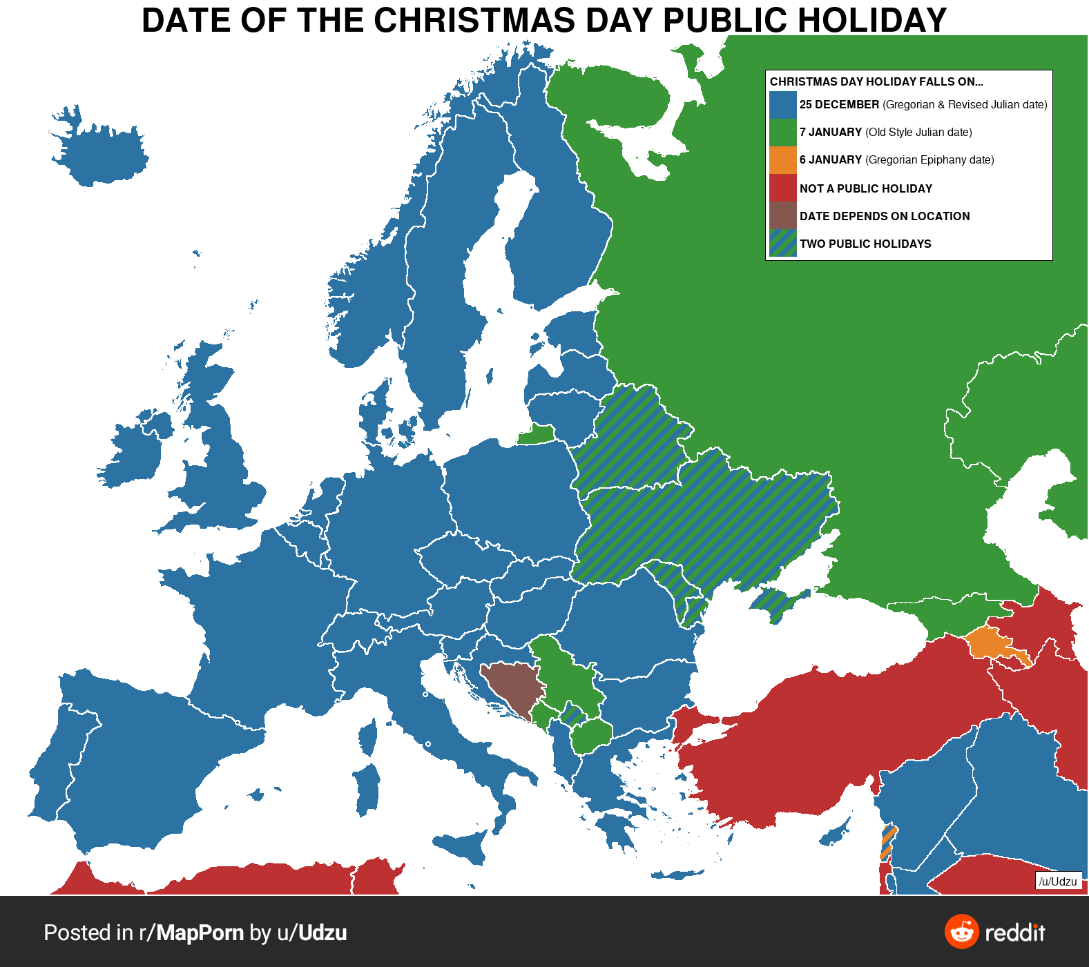 Christmas Day public holidays in Europe