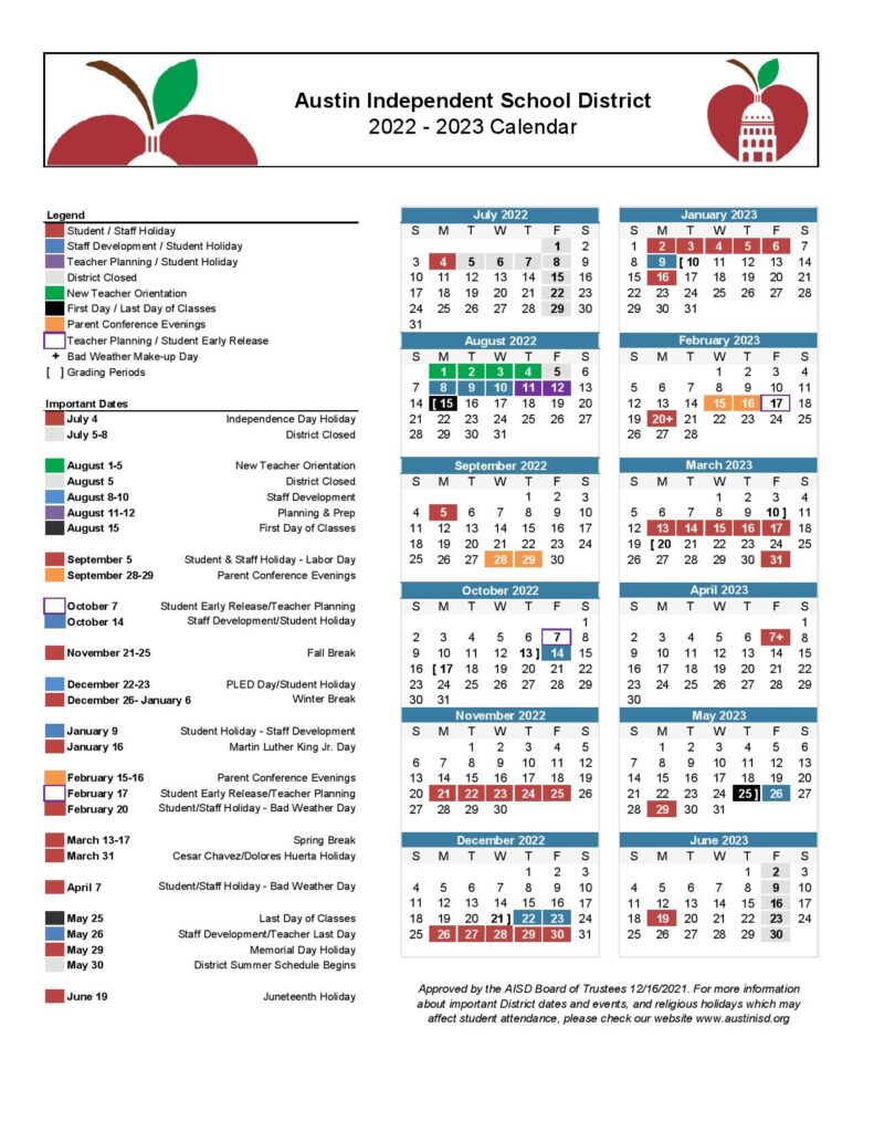 Austin ISD Holiday Calendar