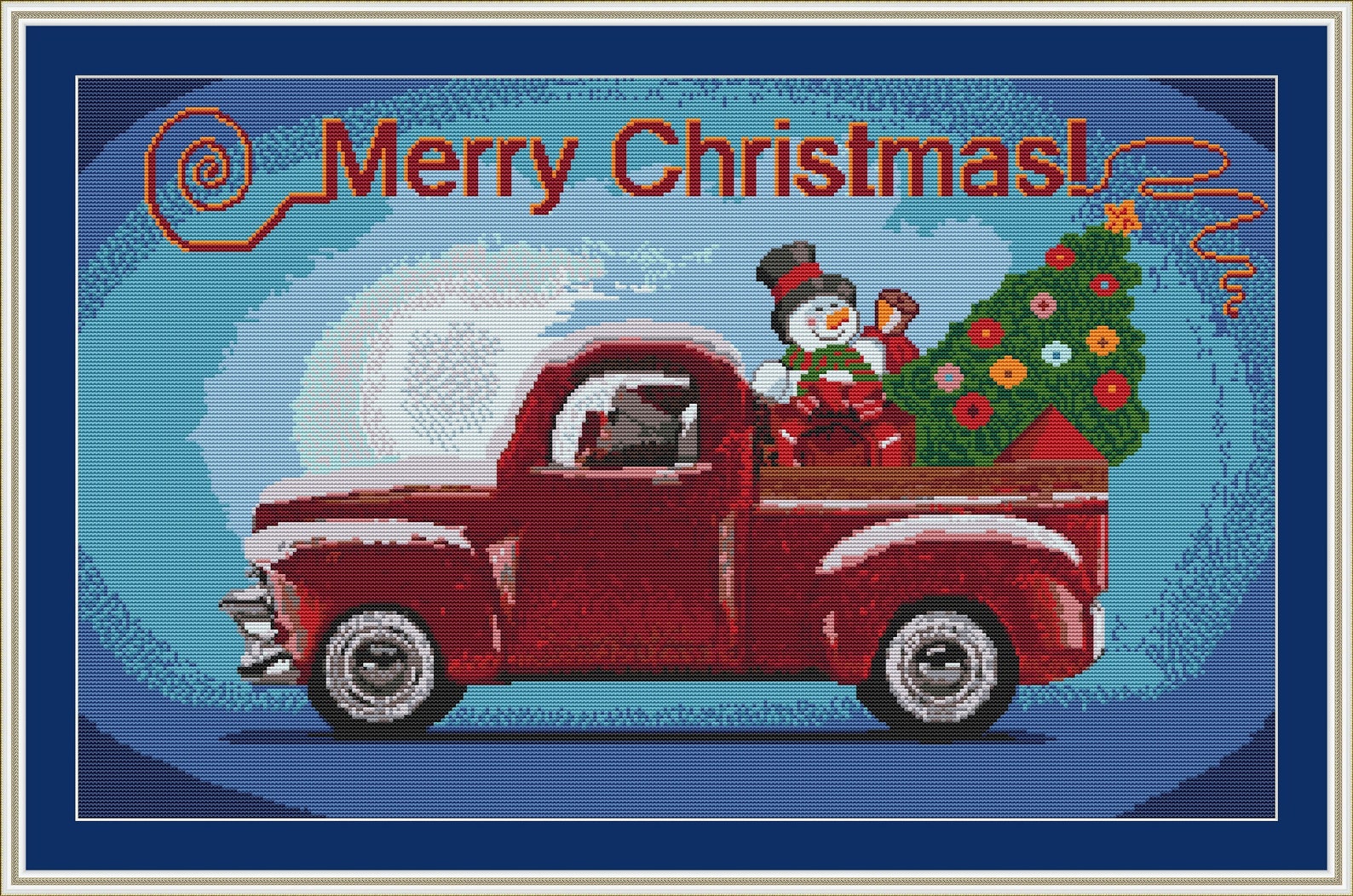 Christmas Red Truck Cross Stitch Pattern With Tree