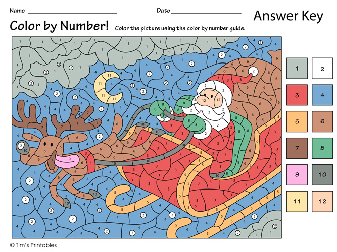 Christmas Sleigh Color by Number