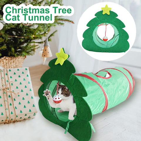 Christmas Tree Cat Tunnel Fun