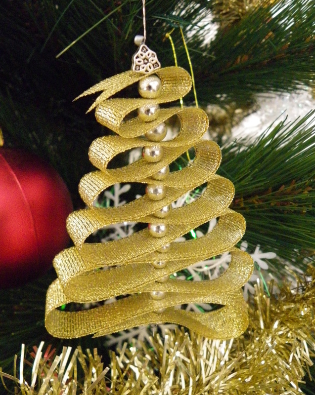 Christmas Tree Ribbon Covered Ornaments