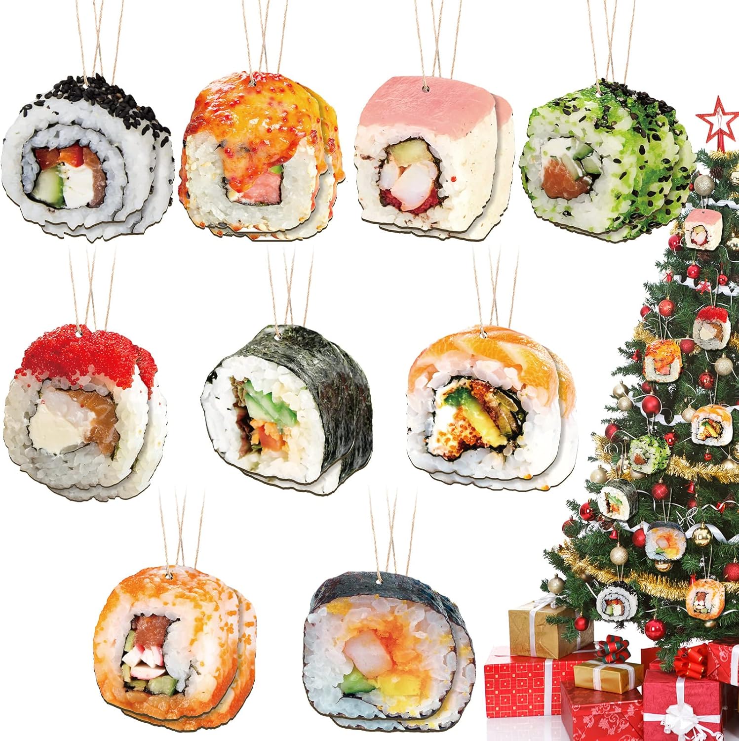 Christmas Tree Sushi Roll with Ornaments