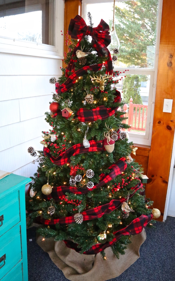 Christmas Trees Adorned With Buffalo Plaid Ribbon