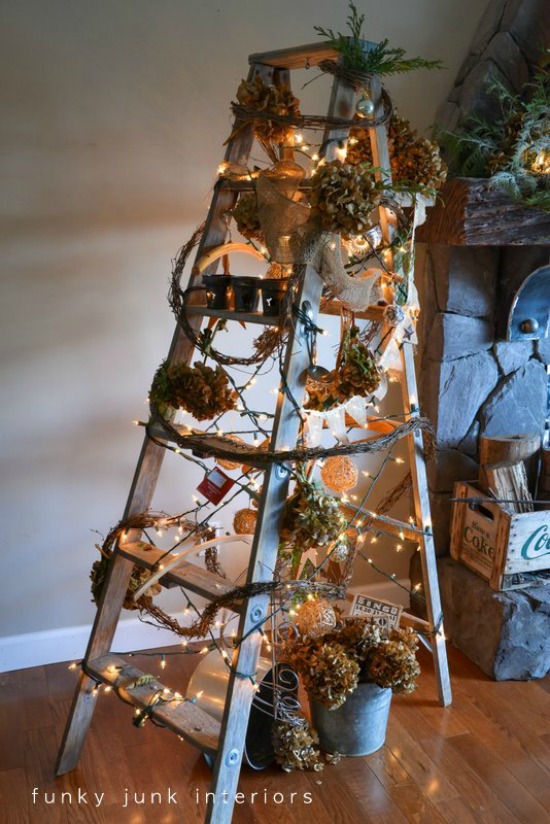 Reclaimed Wood Ladder Christmas Tree