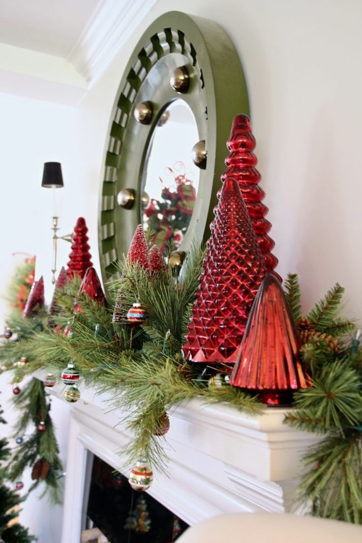 Red Ornament Mantel Display