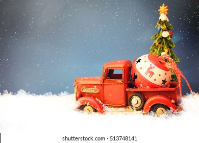 Red Truck with Christmas Tree Family Tradition