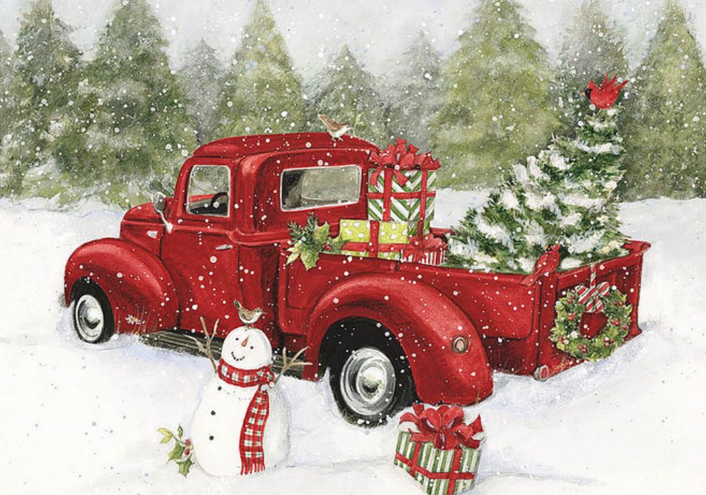 Red Truck Christmas Tree Scene