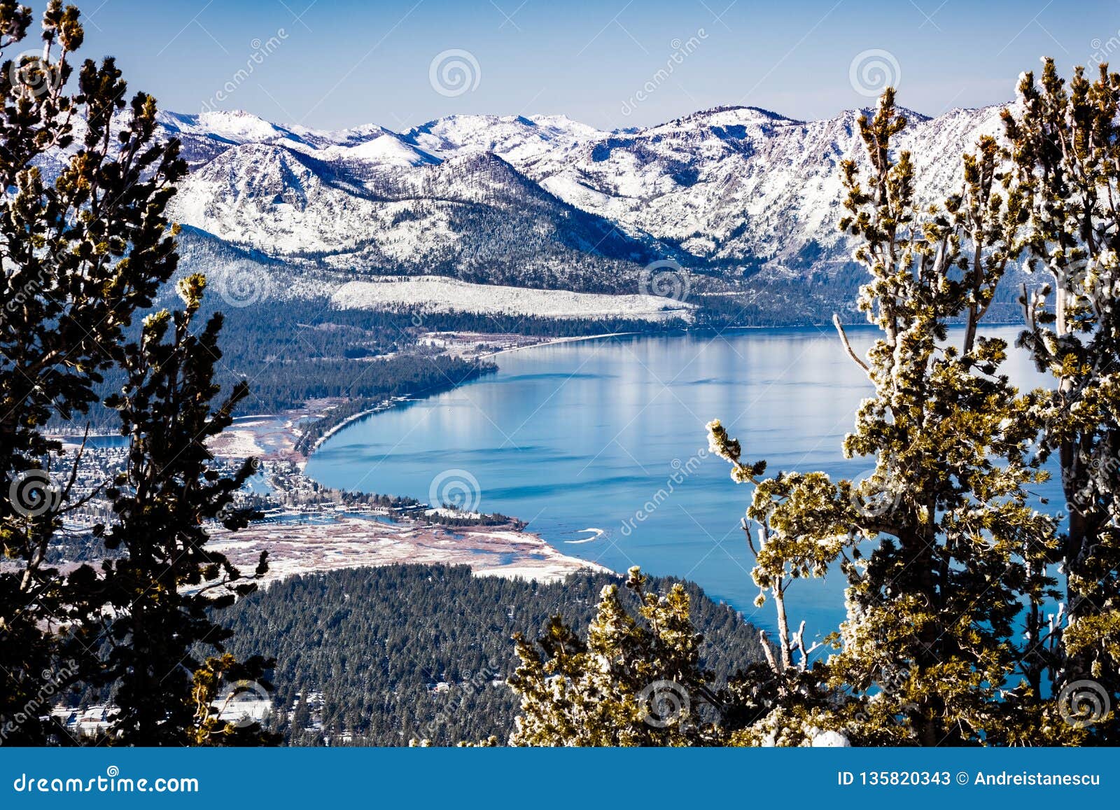 Snow-covered Lake Tahoe