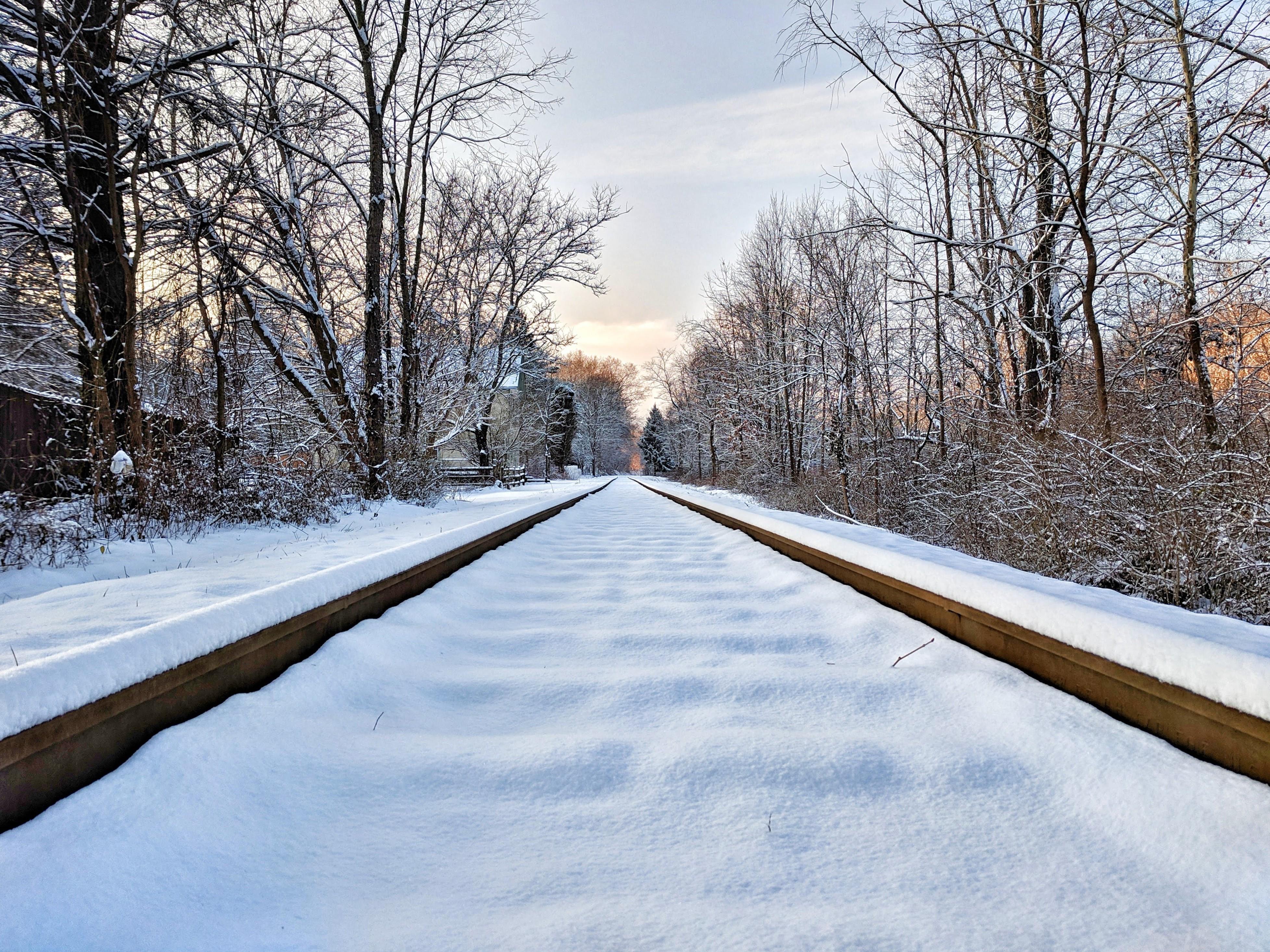 Snow-covered train tracks