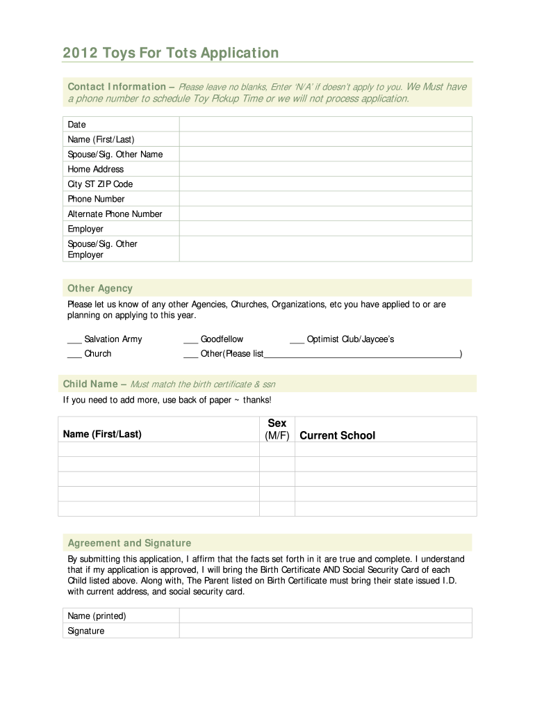 Toys for Tots Application Process