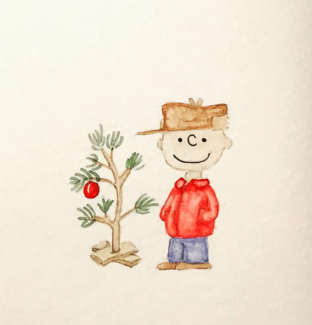 Watercolor Charlie Brown Christmas Tree