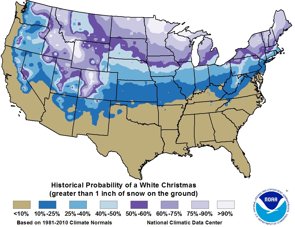 White Christmas Probability Map 2024