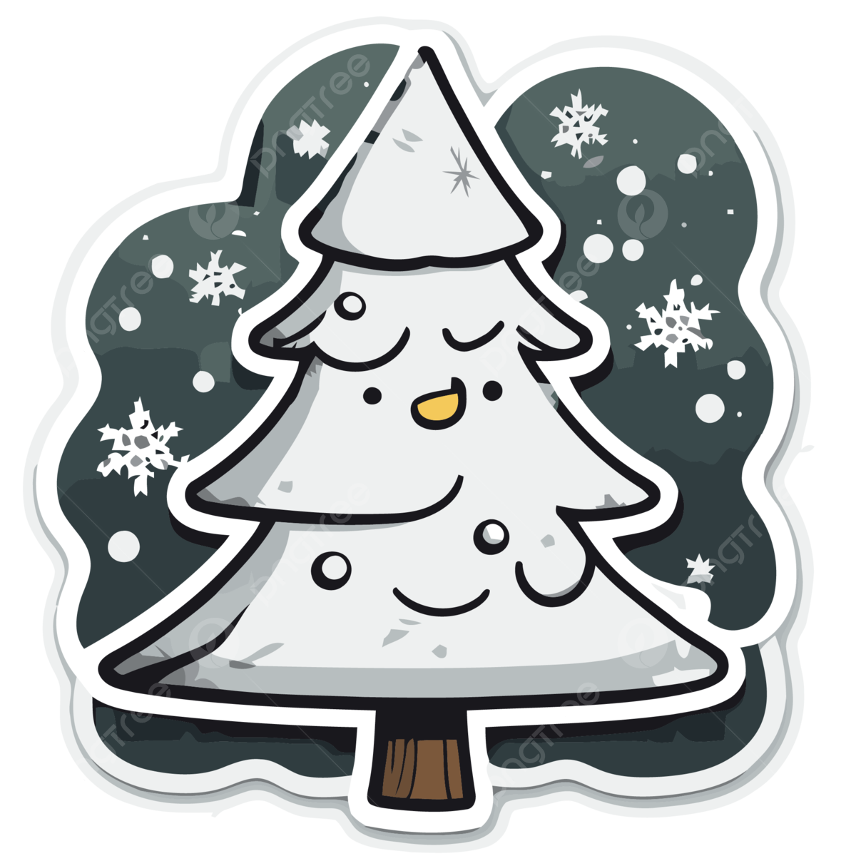 White Christmas Tree Clipart with Snowflakes